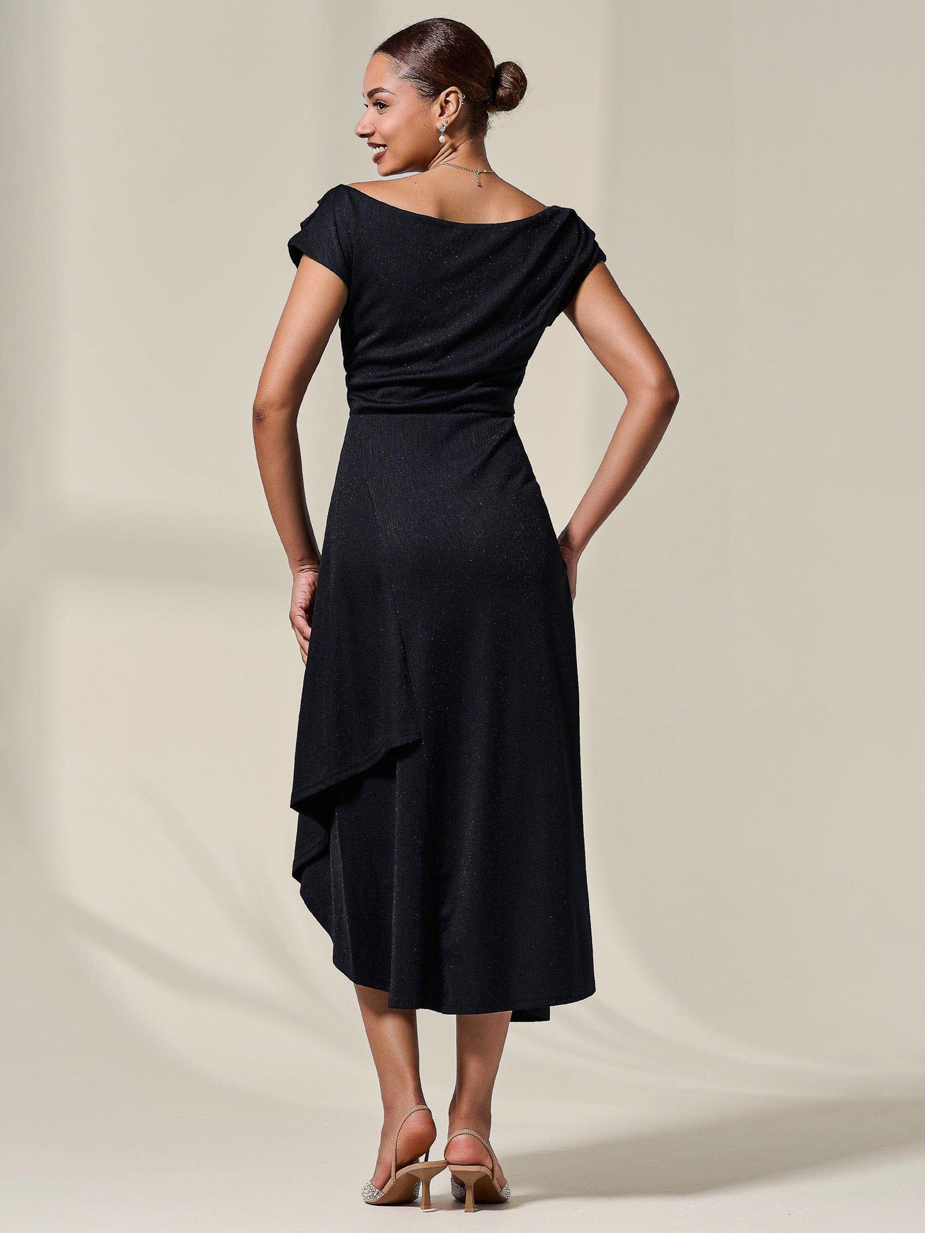 Product image 2 of 7, which shows Jolie Moi Cowl Neck Draped Midi Dress, Black, 8