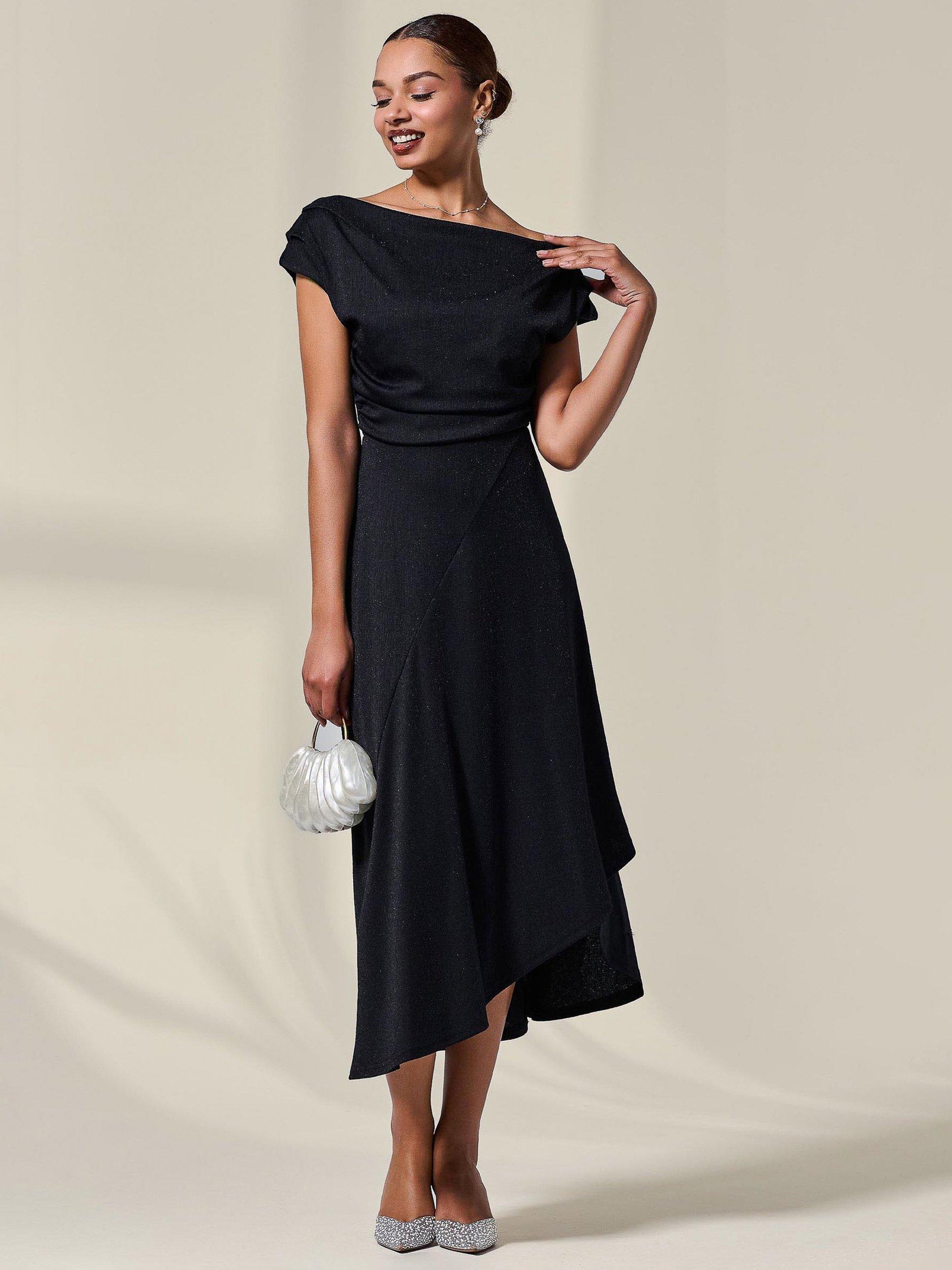 Product image 3 of 7, which shows Jolie Moi Cowl Neck Draped Midi Dress, Black, 8