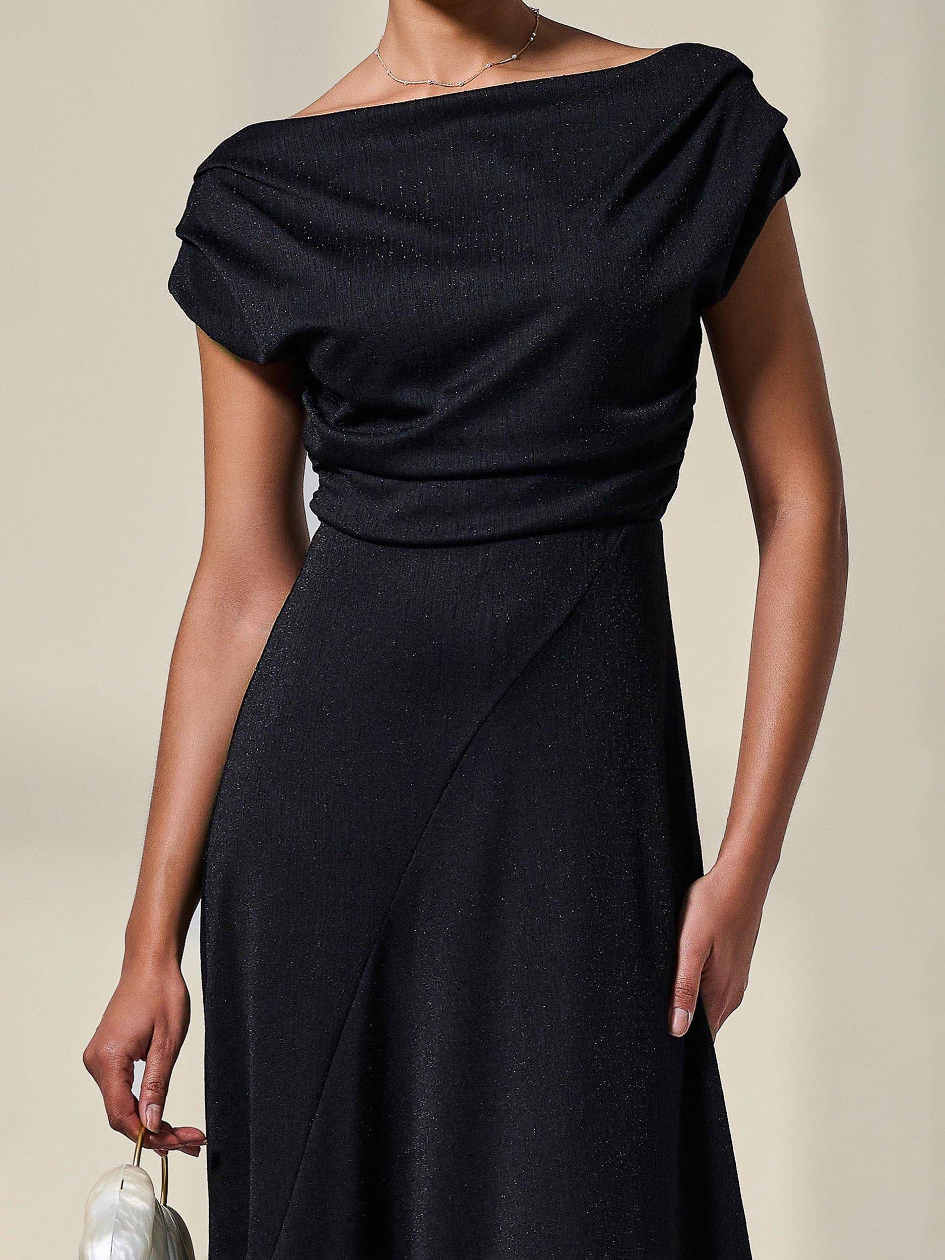 Product image 4 of 7, which shows Jolie Moi Cowl Neck Draped Midi Dress, Black, 8