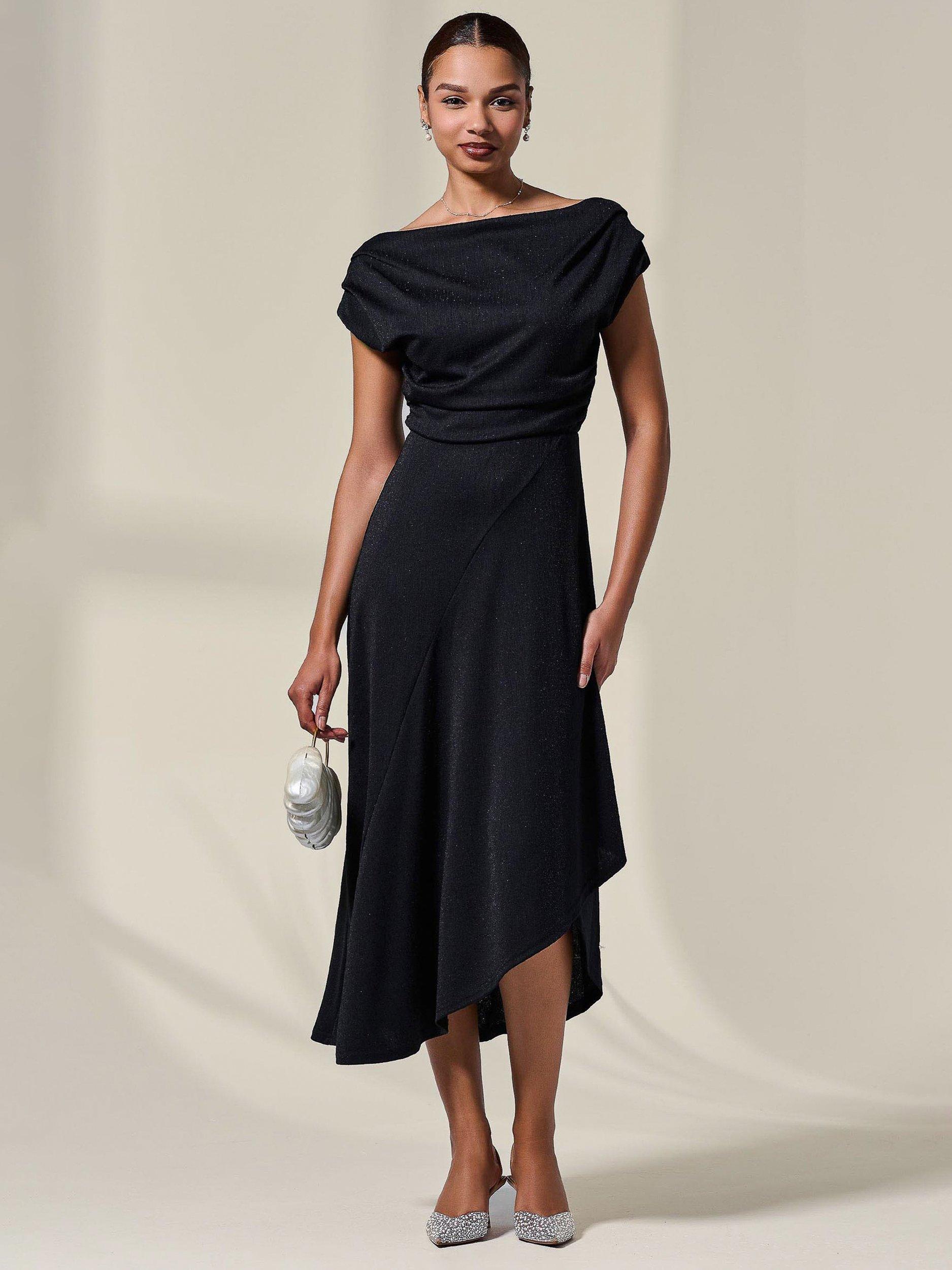 Product image 6 of 7, which shows Jolie Moi Cowl Neck Draped Midi Dress, Black, 8