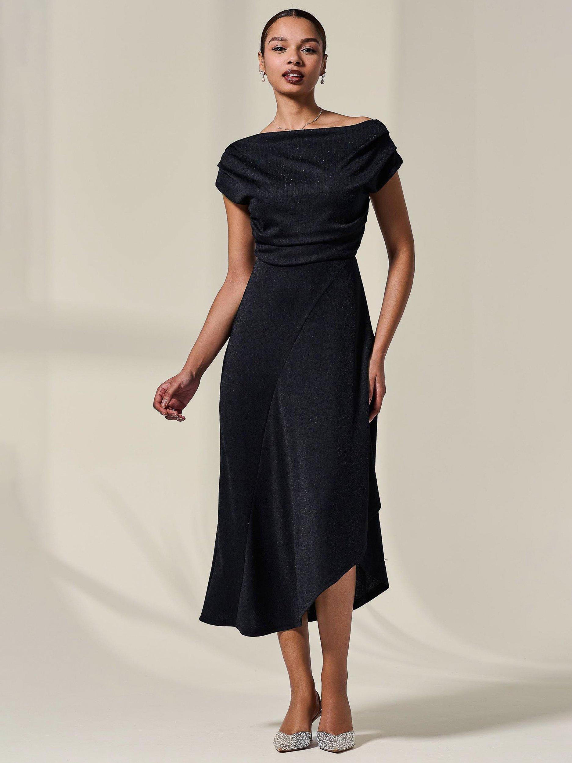 Product image 7 of 7, which shows Jolie Moi Cowl Neck Draped Midi Dress, Black, 8