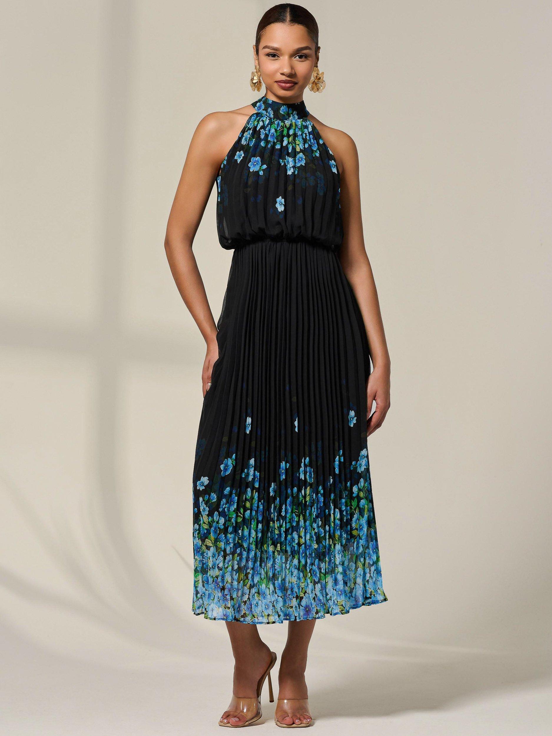Product image 1 of 6, which shows Jolie Moi Floral Pleated Maxi Dress, Blue, 8