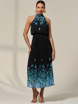 Jolie Moi Floral Pleated Maxi Dress, Blue