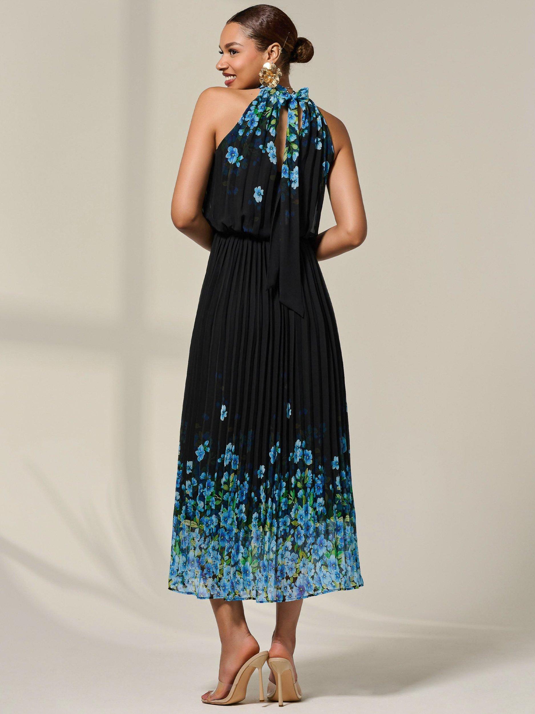 Product image 2 of 6, which shows Jolie Moi Floral Pleated Maxi Dress, Blue, 8