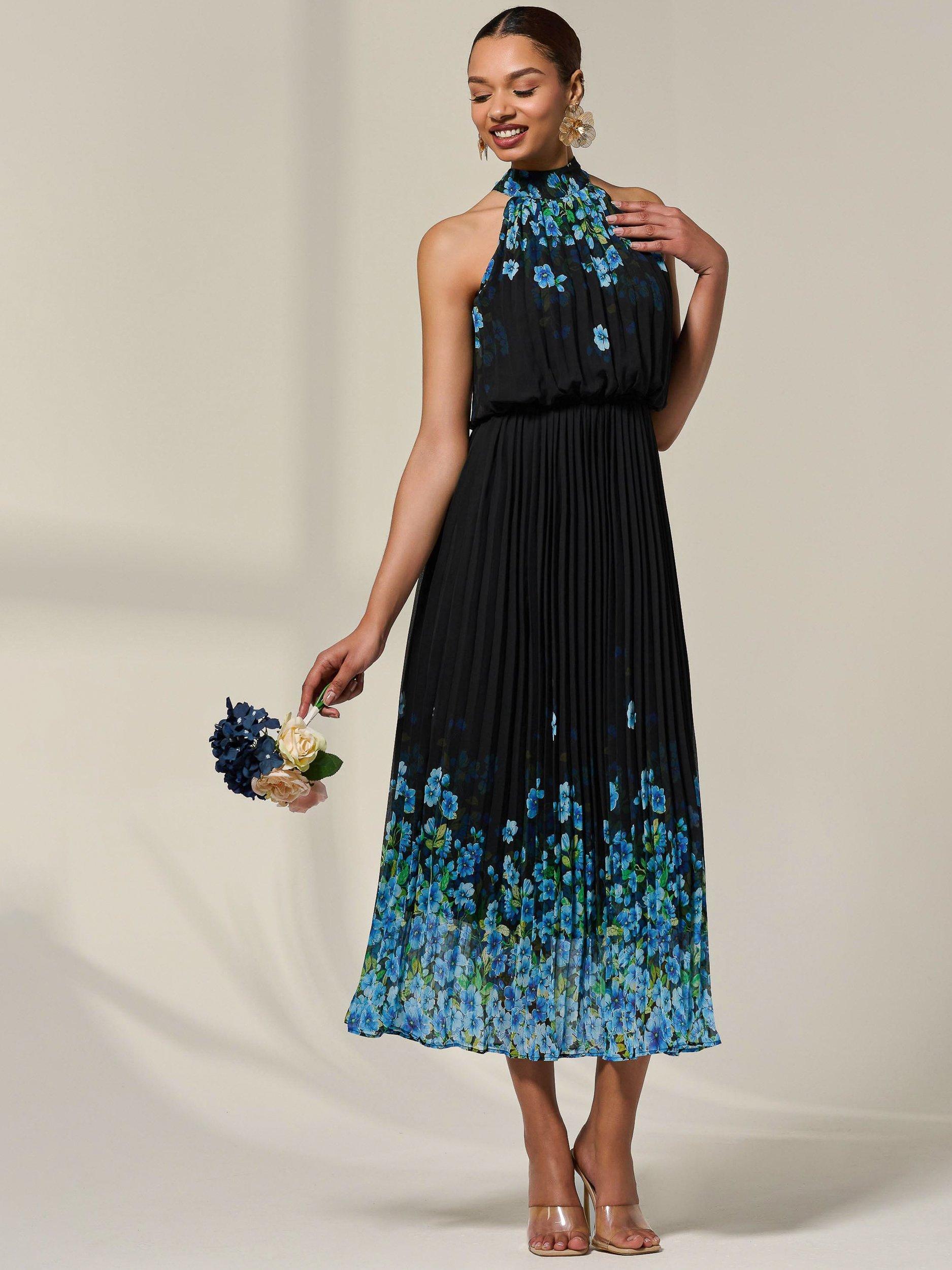 Product image 3 of 6, which shows Jolie Moi Floral Pleated Maxi Dress, Blue, 8