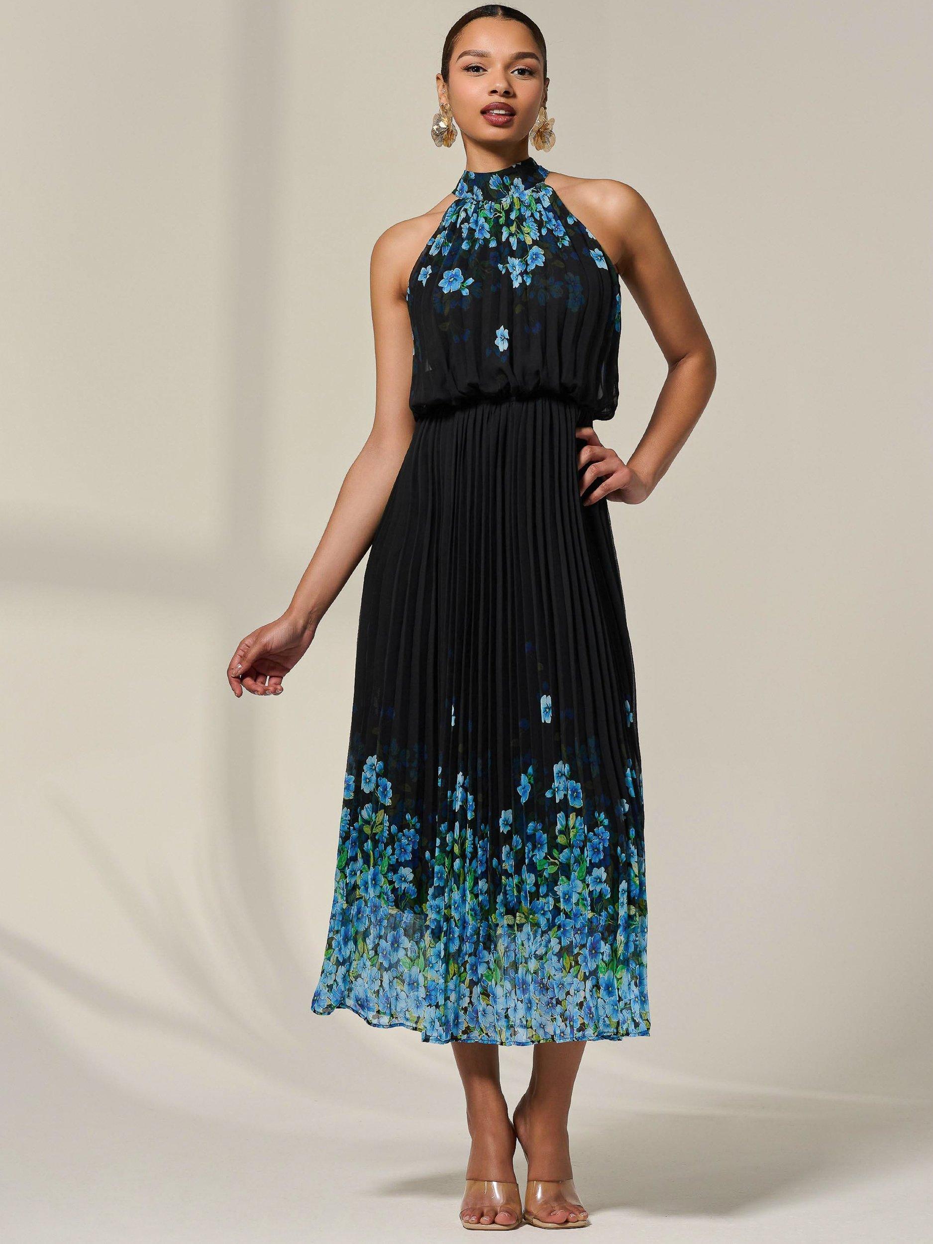 Product image 5 of 6, which shows Jolie Moi Floral Pleated Maxi Dress, Blue, 8