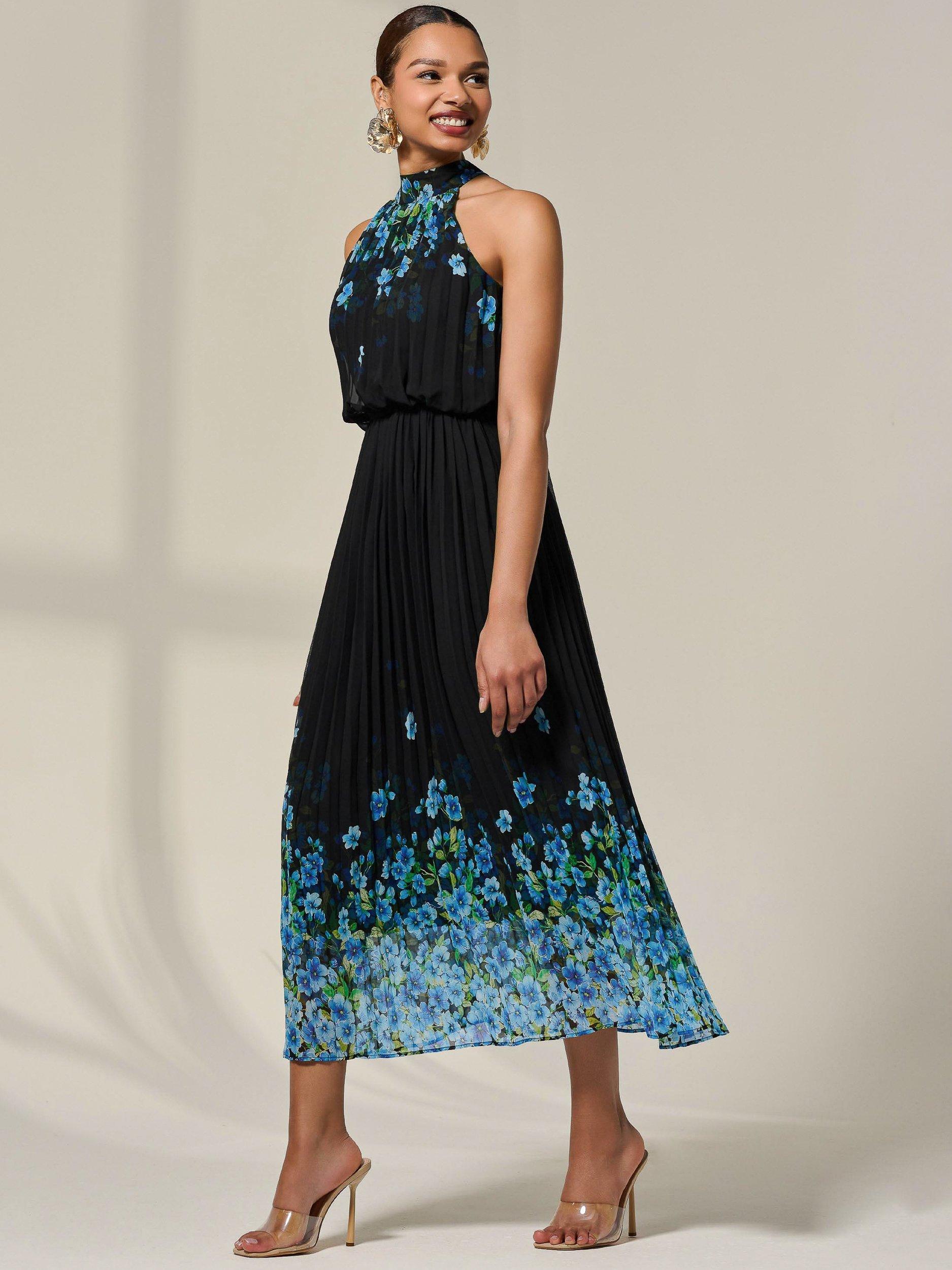 Product image 6 of 6, which shows Jolie Moi Floral Pleated Maxi Dress, Blue, 8