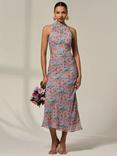 Jolie Moi Floral High Neck Midaxi Dress, Blue