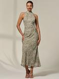 Jolie Moi Floral Chiffon Midaxi Dress, Green