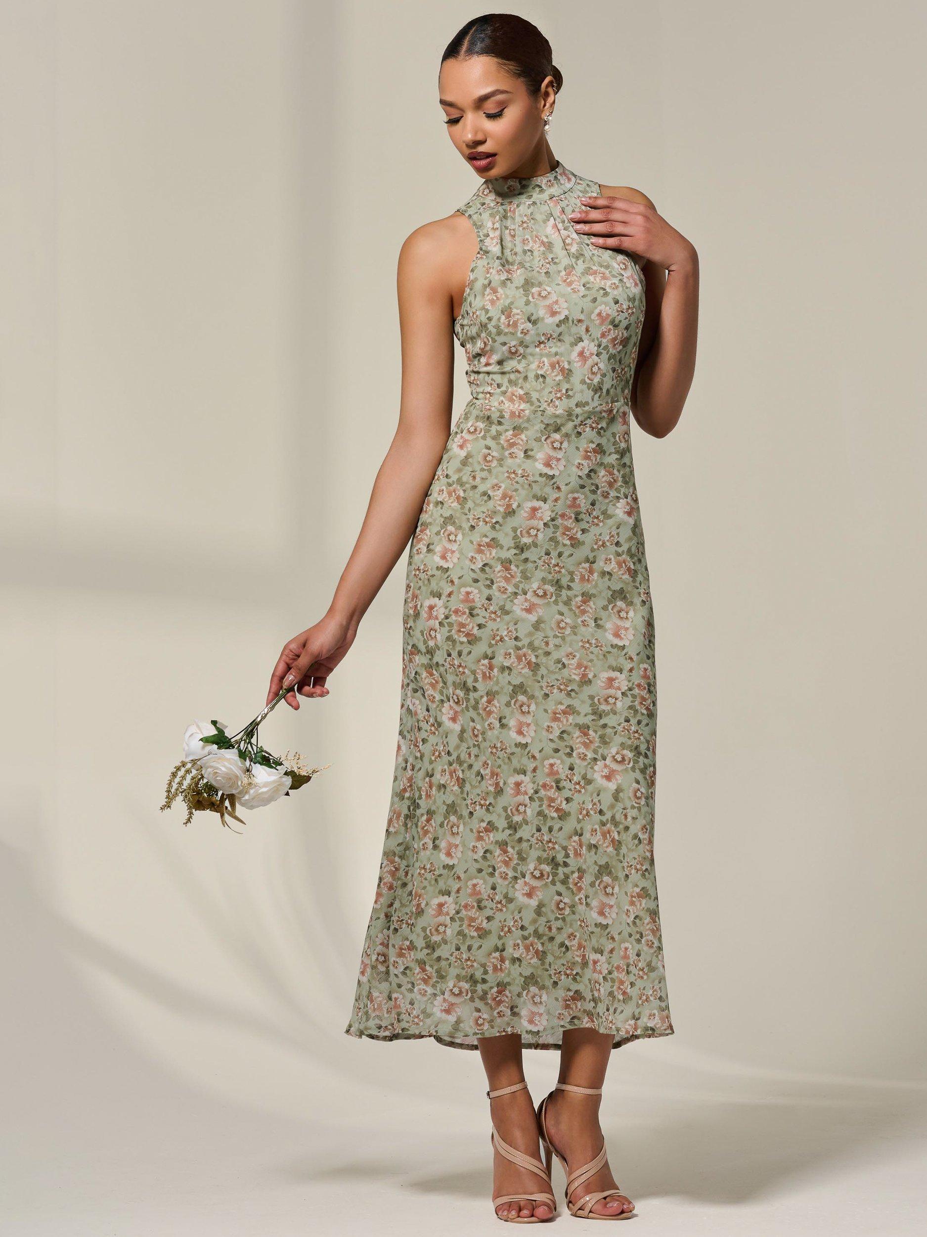 Product image 2 of 6, which shows Jolie Moi Floral Chiffon Midaxi Dress, Green, 8