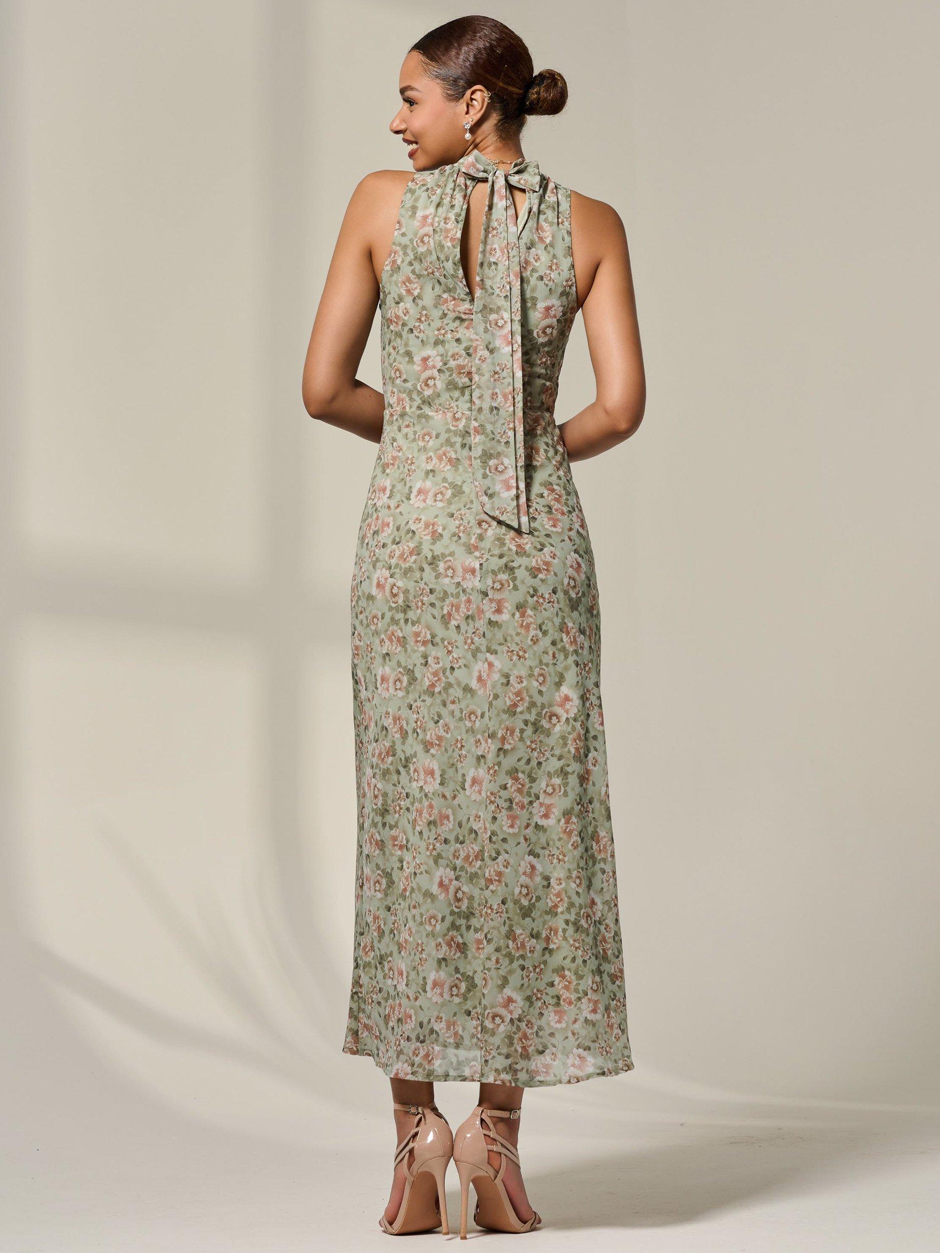 Product image 3 of 6, which shows Jolie Moi Floral Chiffon Midaxi Dress, Green, 8