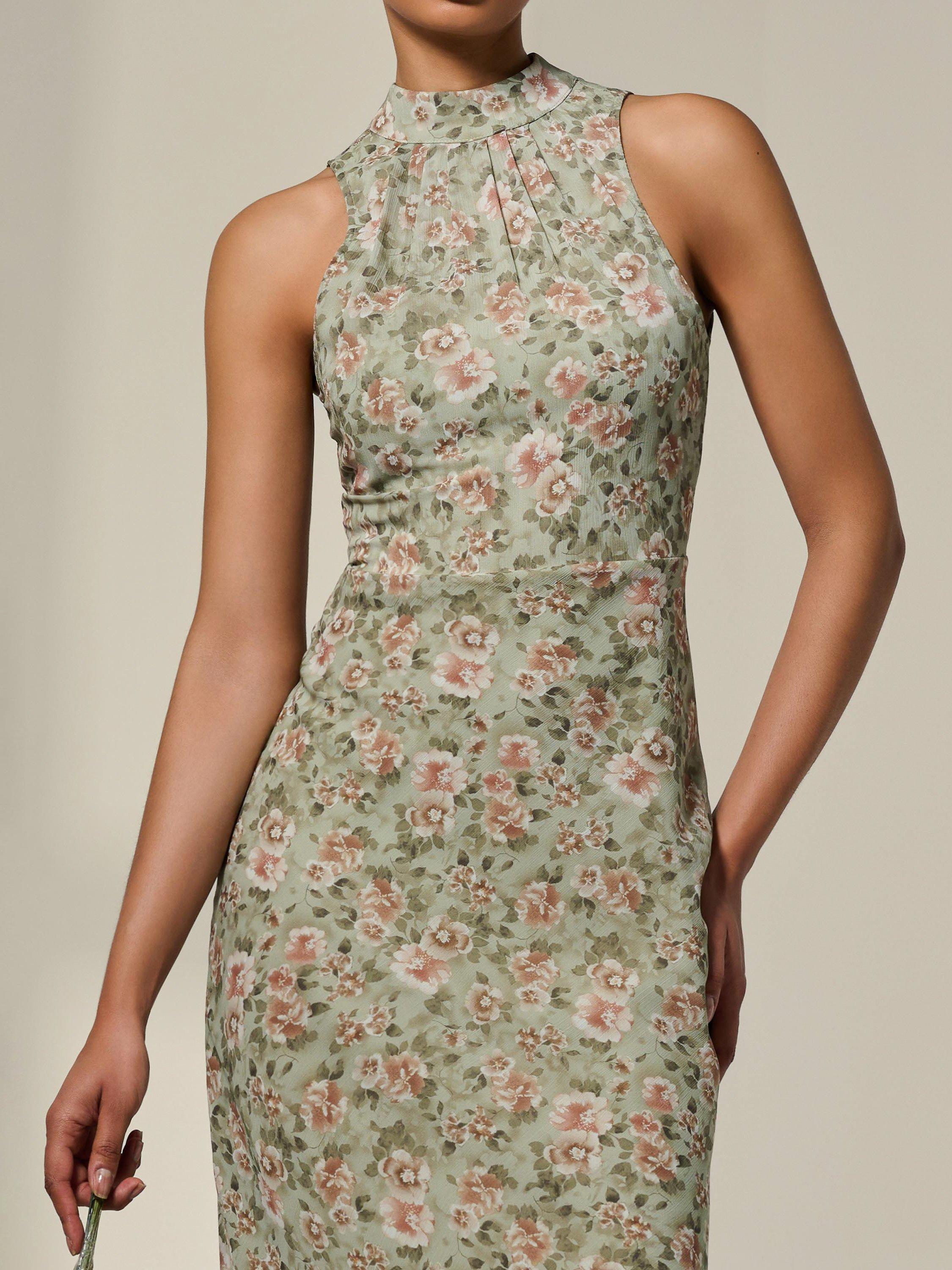 Product image 4 of 6, which shows Jolie Moi Floral Chiffon Midaxi Dress, Green, 8