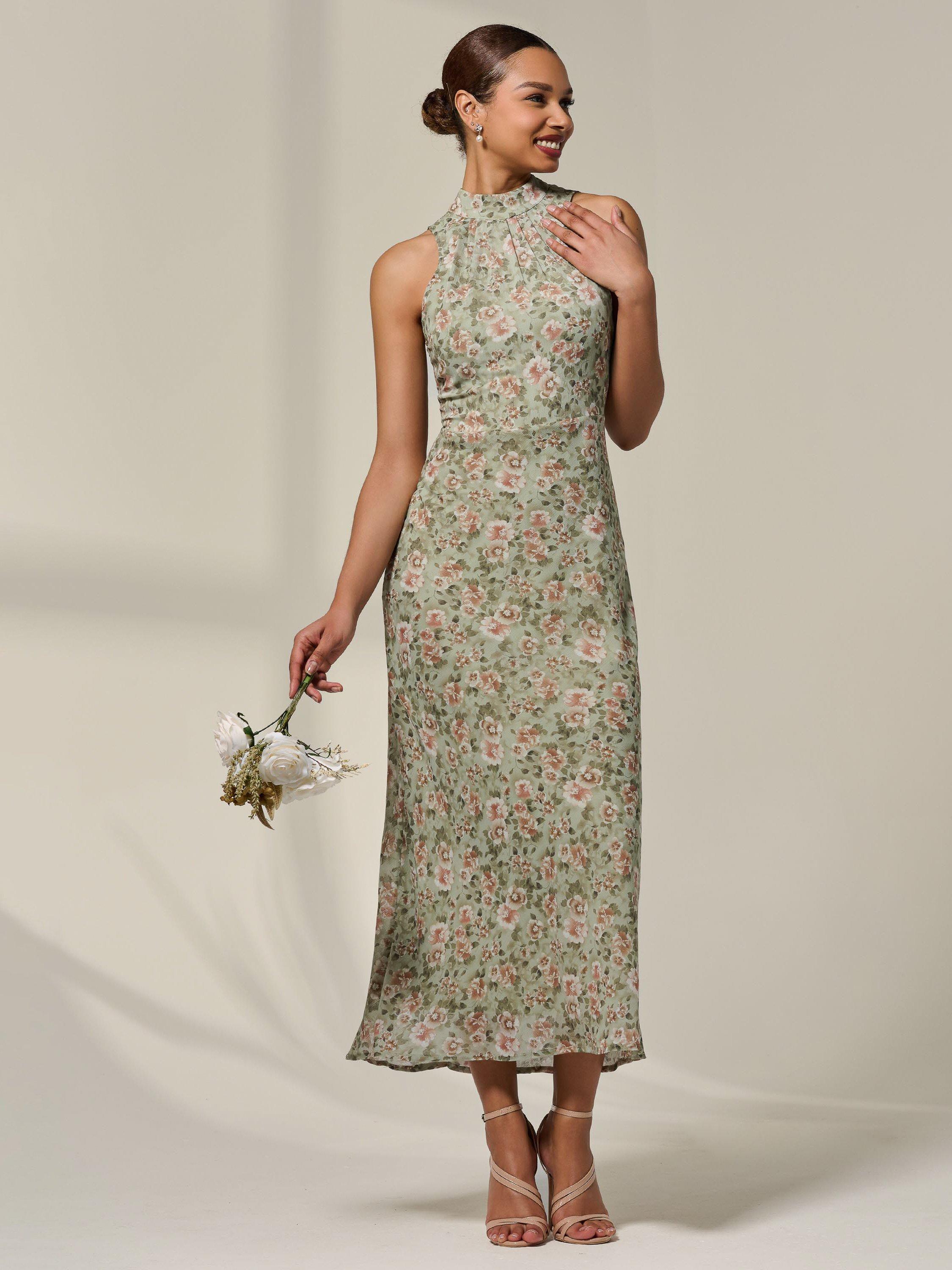 Product image 5 of 6, which shows Jolie Moi Floral Chiffon Midaxi Dress, Green, 8