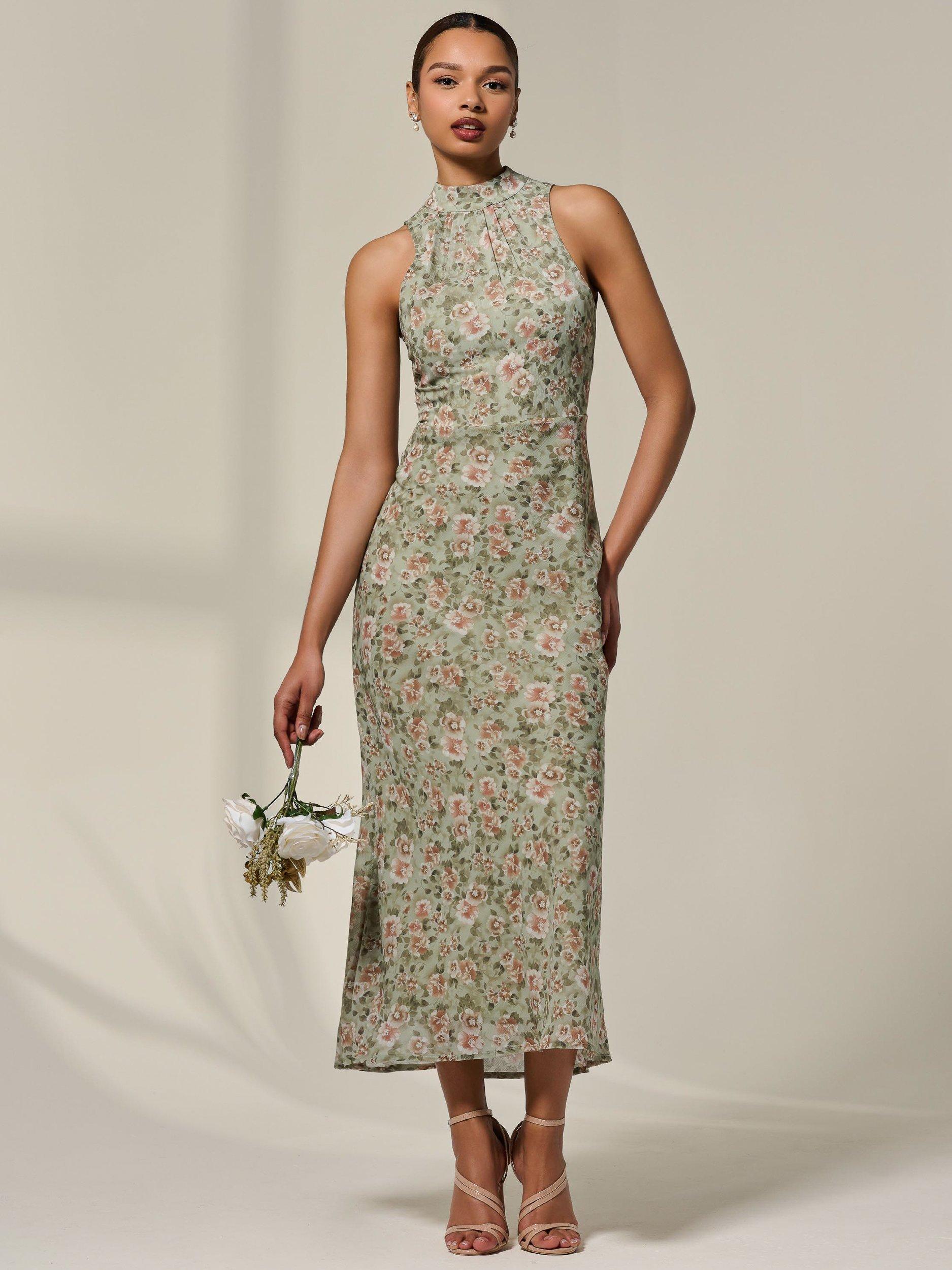 Product image 6 of 6, which shows Jolie Moi Floral Chiffon Midaxi Dress, Green, 8