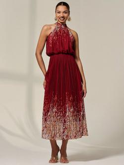 Jolie Moi Floral Halterneck Maxi Dress, Red