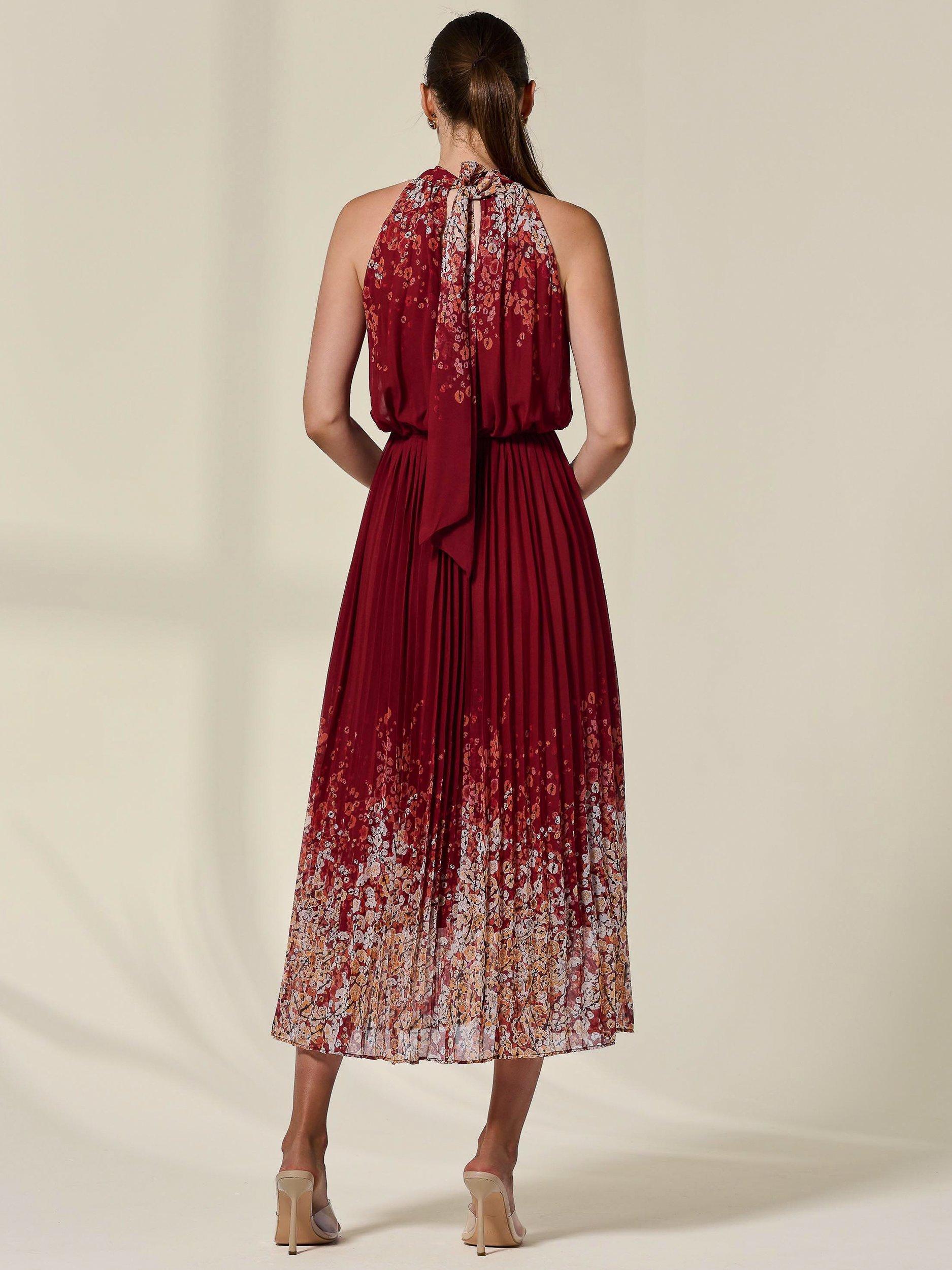 Product image 2 of 6, which shows Jolie Moi Floral Halterneck Maxi Dress, Red, 8