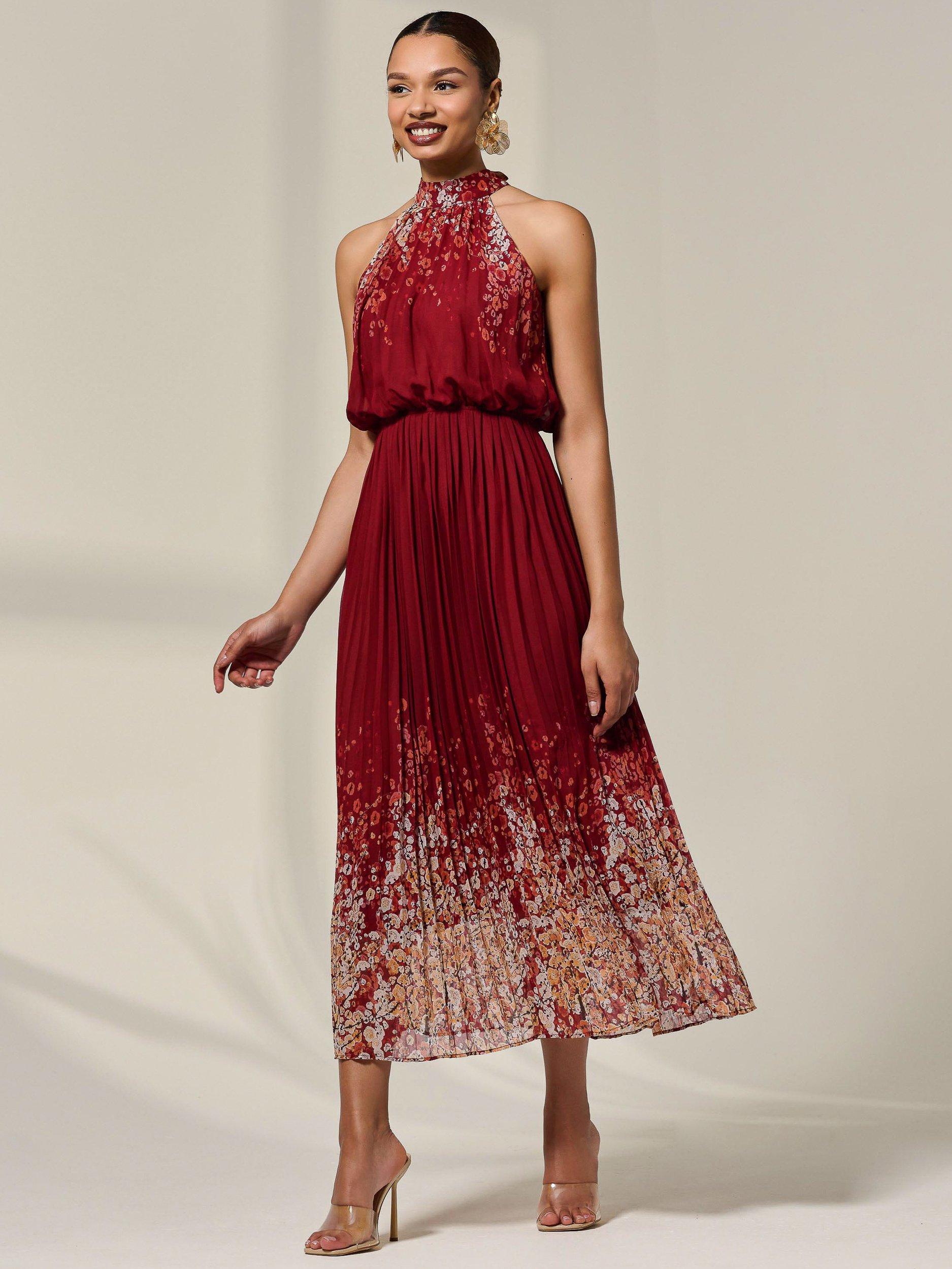 Product image 5 of 6, which shows Jolie Moi Floral Halterneck Maxi Dress, Red, 8