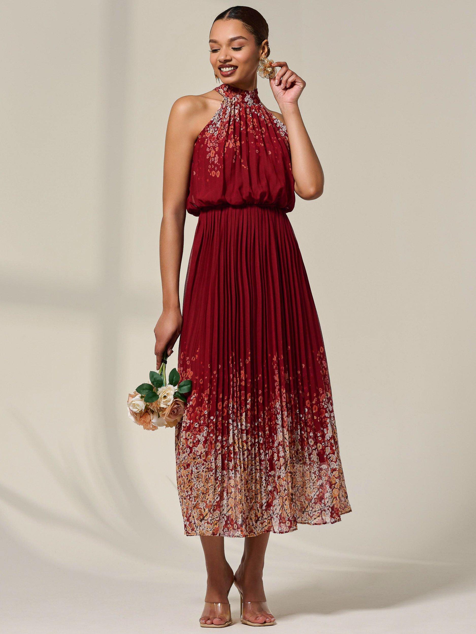 Product image 6 of 6, which shows Jolie Moi Floral Halterneck Maxi Dress, Red, 8