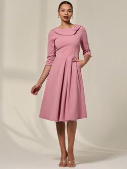 Jolie Moi Round Collar Midi Dress, Mauve Pink, Mauve Pink