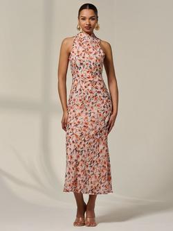Jolie Moi Floral High Neck Midaxi Dress, Orange