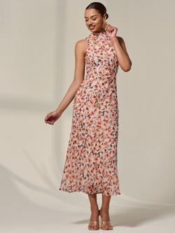 Jolie Moi Floral High Neck Midaxi Dress - view 2, Orange