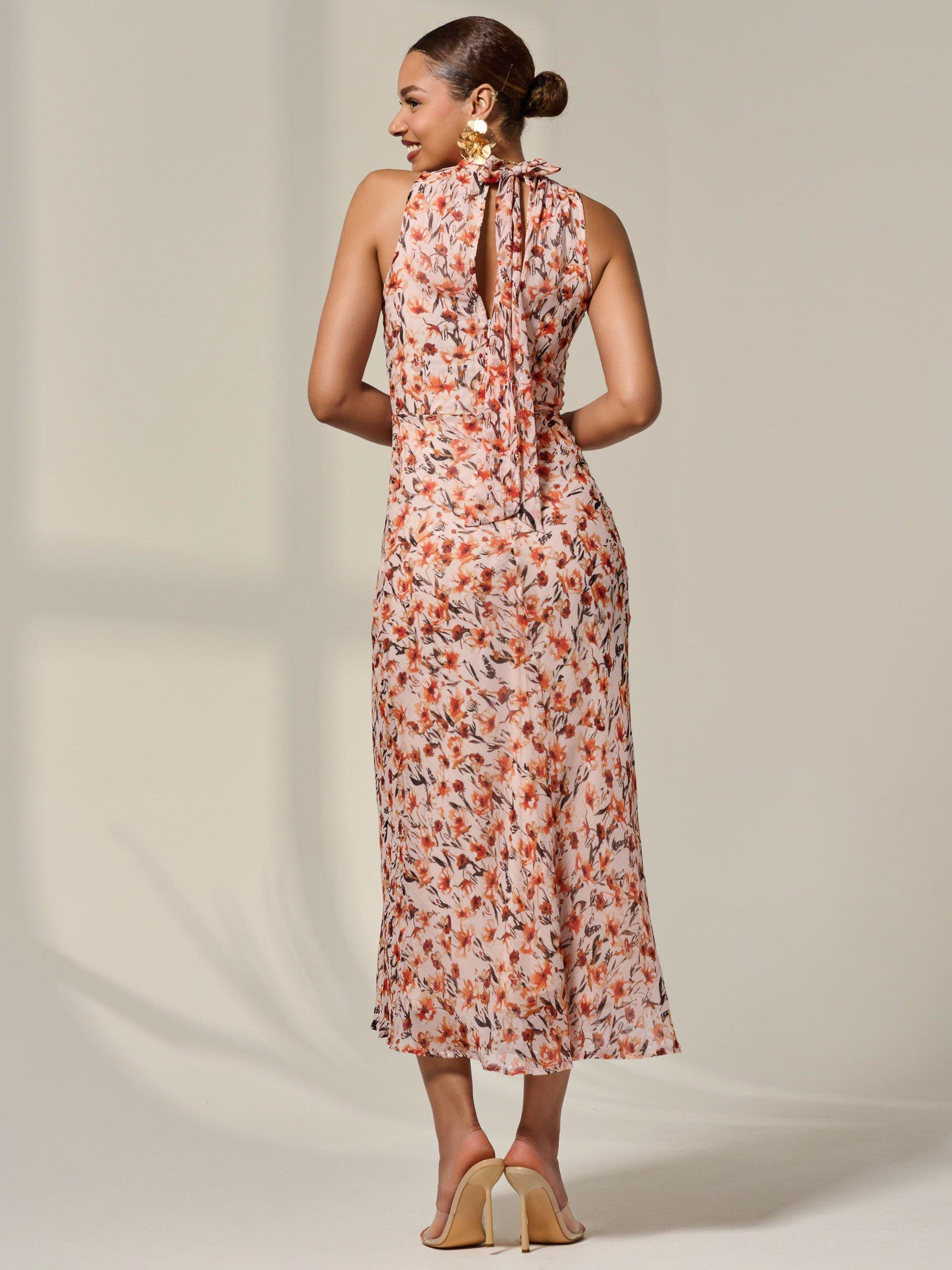 Product image 3 of 6, which shows Jolie Moi Floral High Neck Midaxi Dress, Orange, 8
