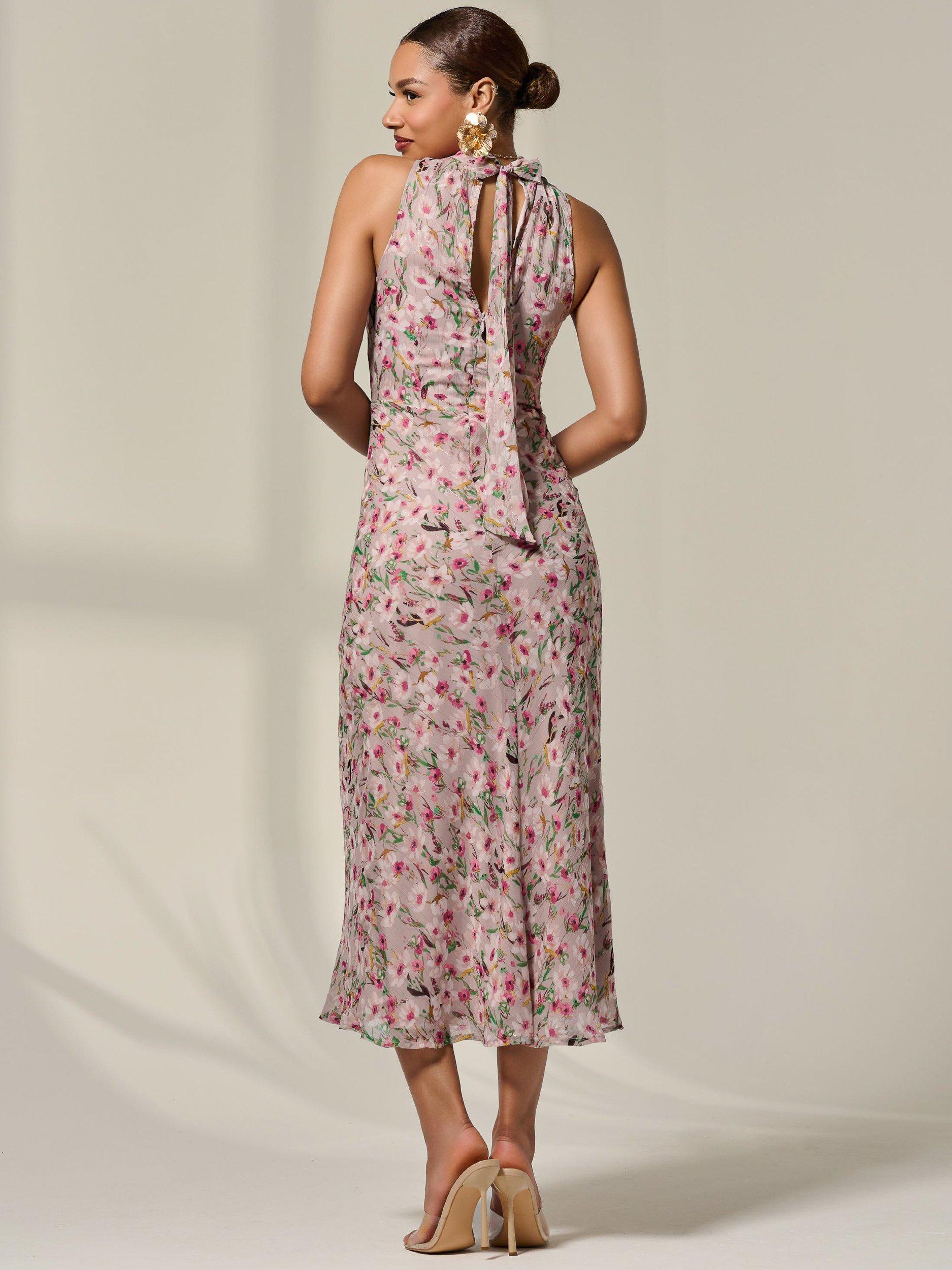Product image 2 of 6, which shows Jolie Moi Floral Halterneck Midaxi Dress, Purple, 18