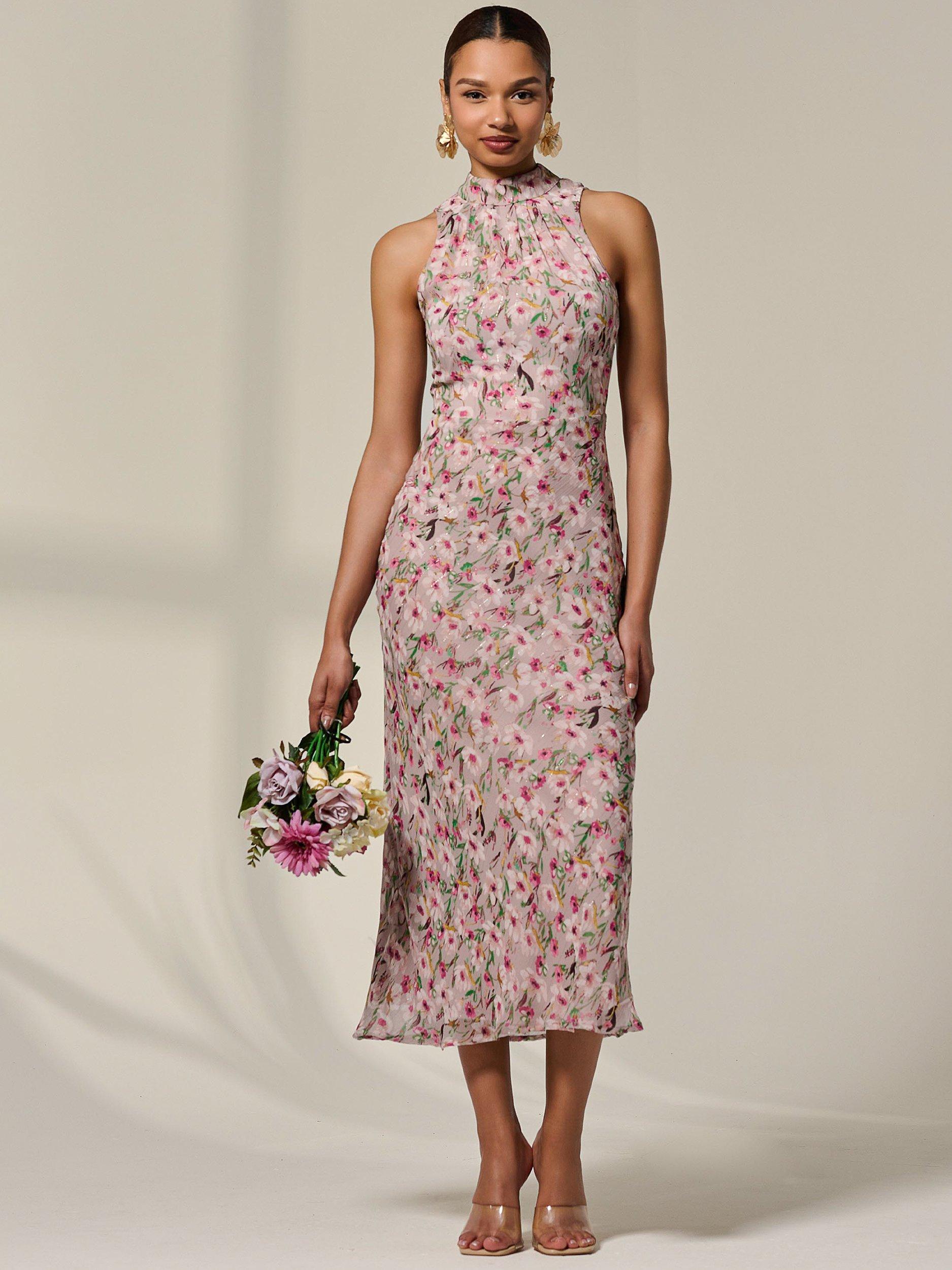 Product image 3 of 6, which shows Jolie Moi Floral Halterneck Midaxi Dress, Purple, 18