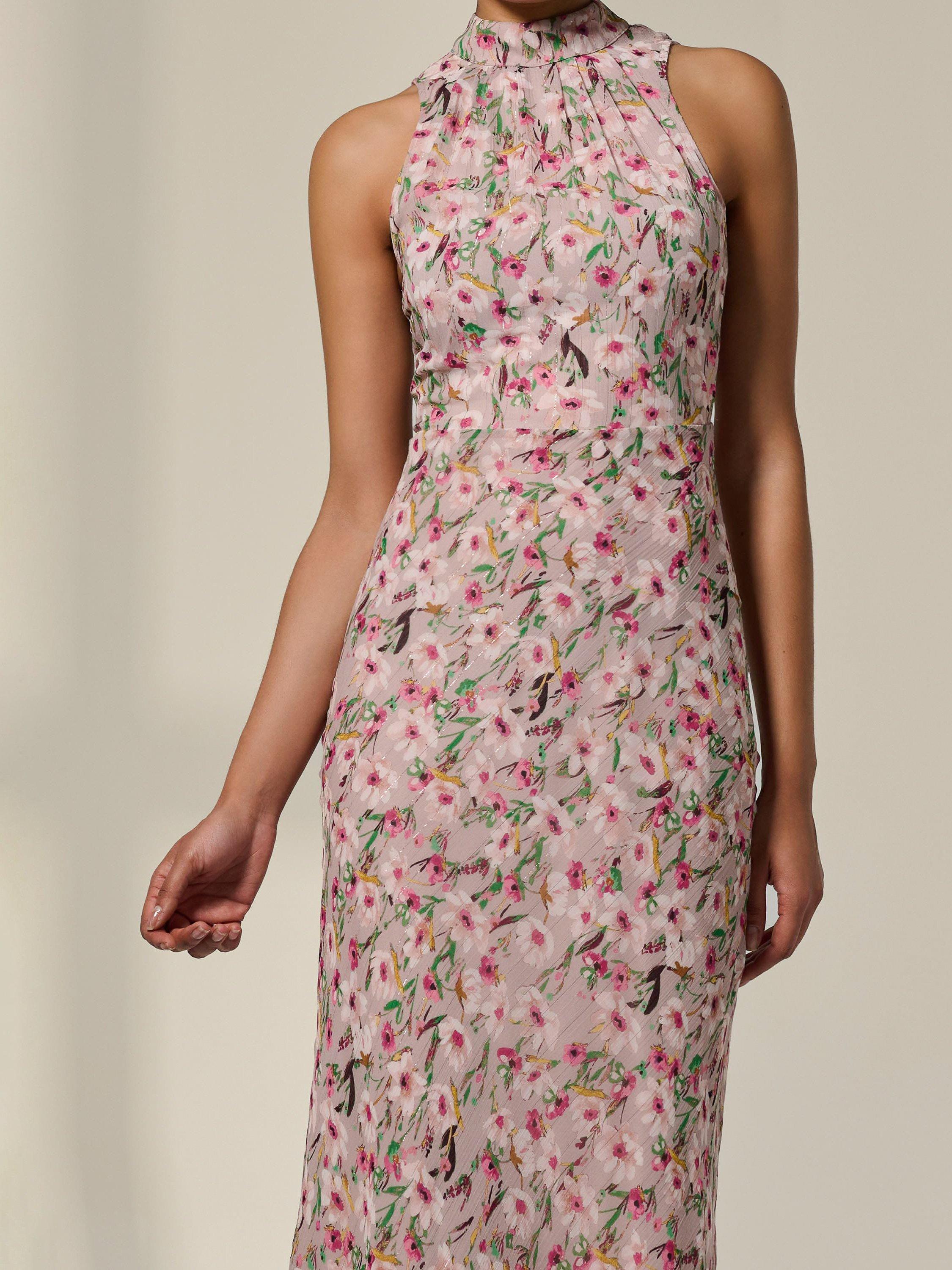 Product image 4 of 6, which shows Jolie Moi Floral Halterneck Midaxi Dress, Purple, 18