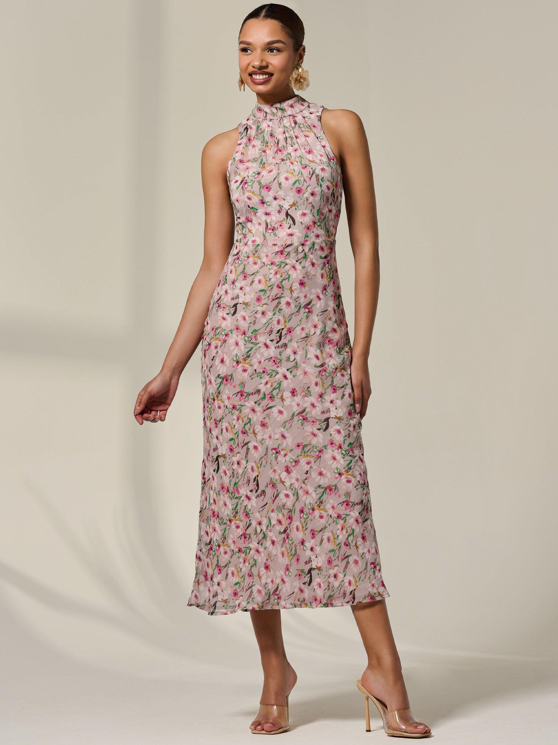 Product image 6 of 6, which shows Jolie Moi Floral Halterneck Midaxi Dress, Purple, 18
