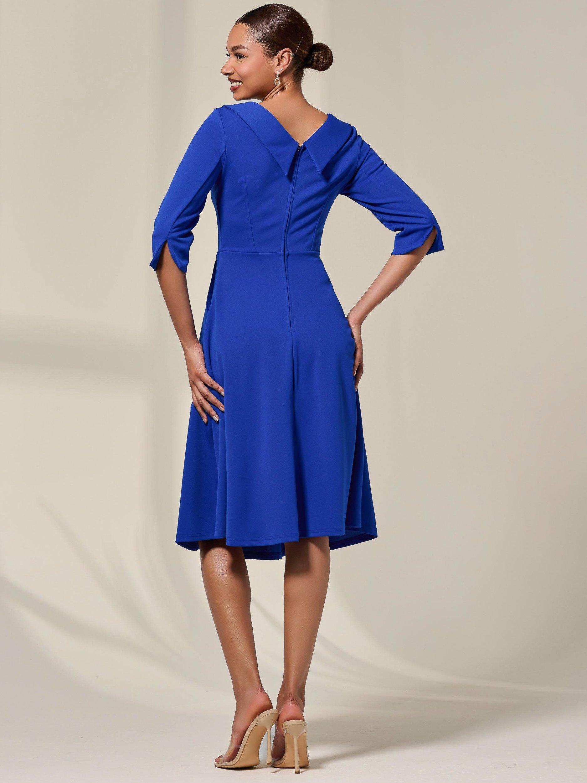 Product image 2 of 7, which shows Jolie Moi Round Collar Midi Dress, Royal Blue, 10