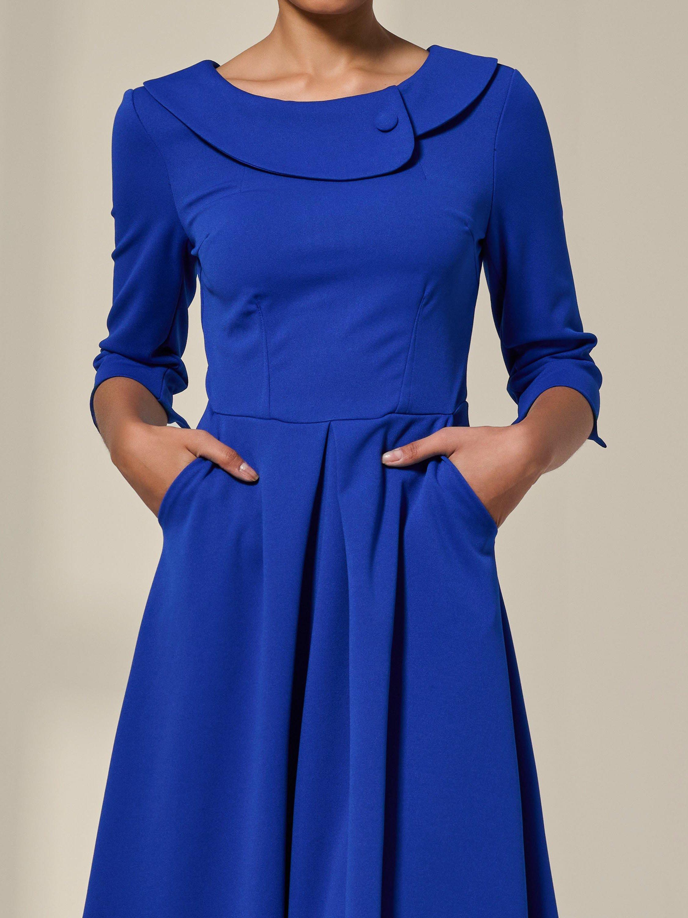 Product image 4 of 7, which shows Jolie Moi Round Collar Midi Dress, Royal Blue, 10