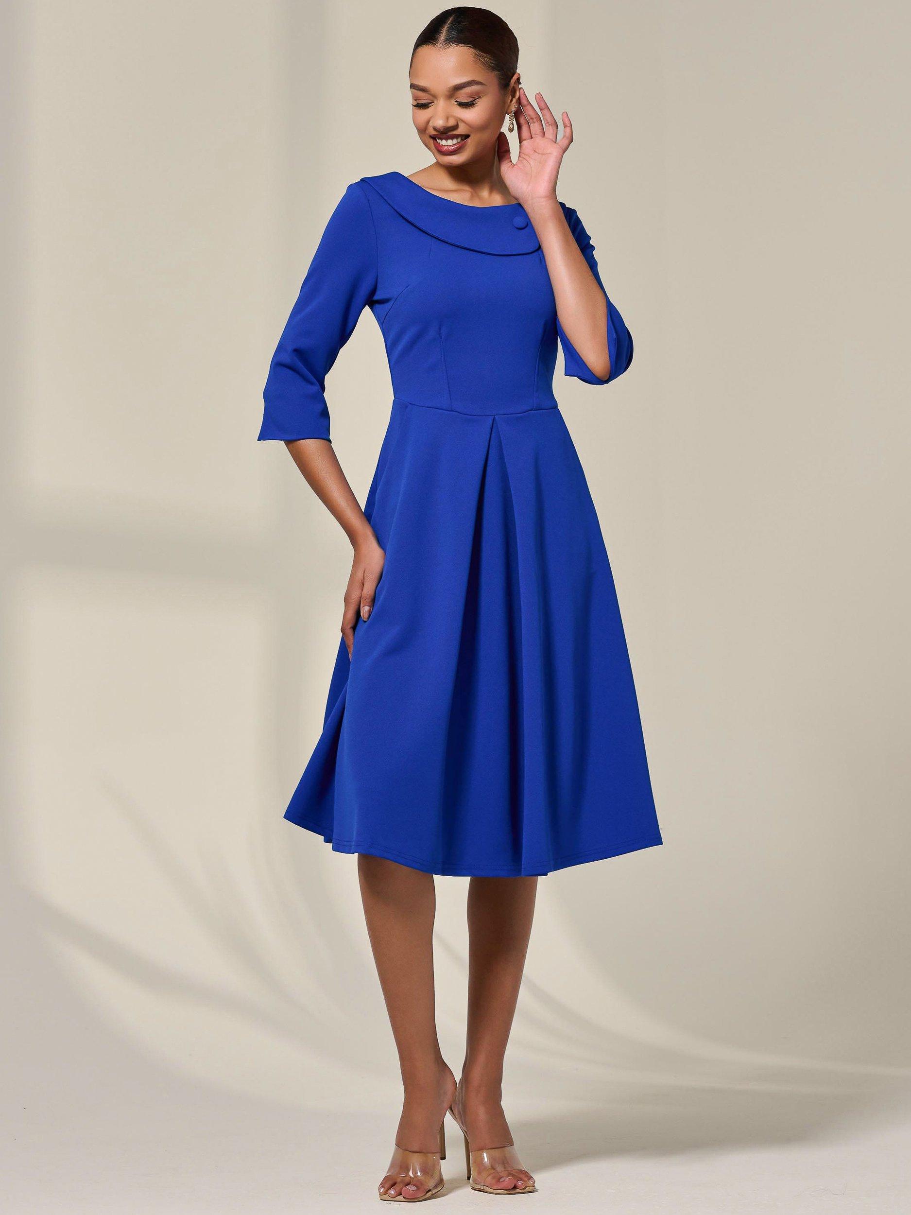 Product image 5 of 7, which shows Jolie Moi Round Collar Midi Dress, Royal Blue, 10