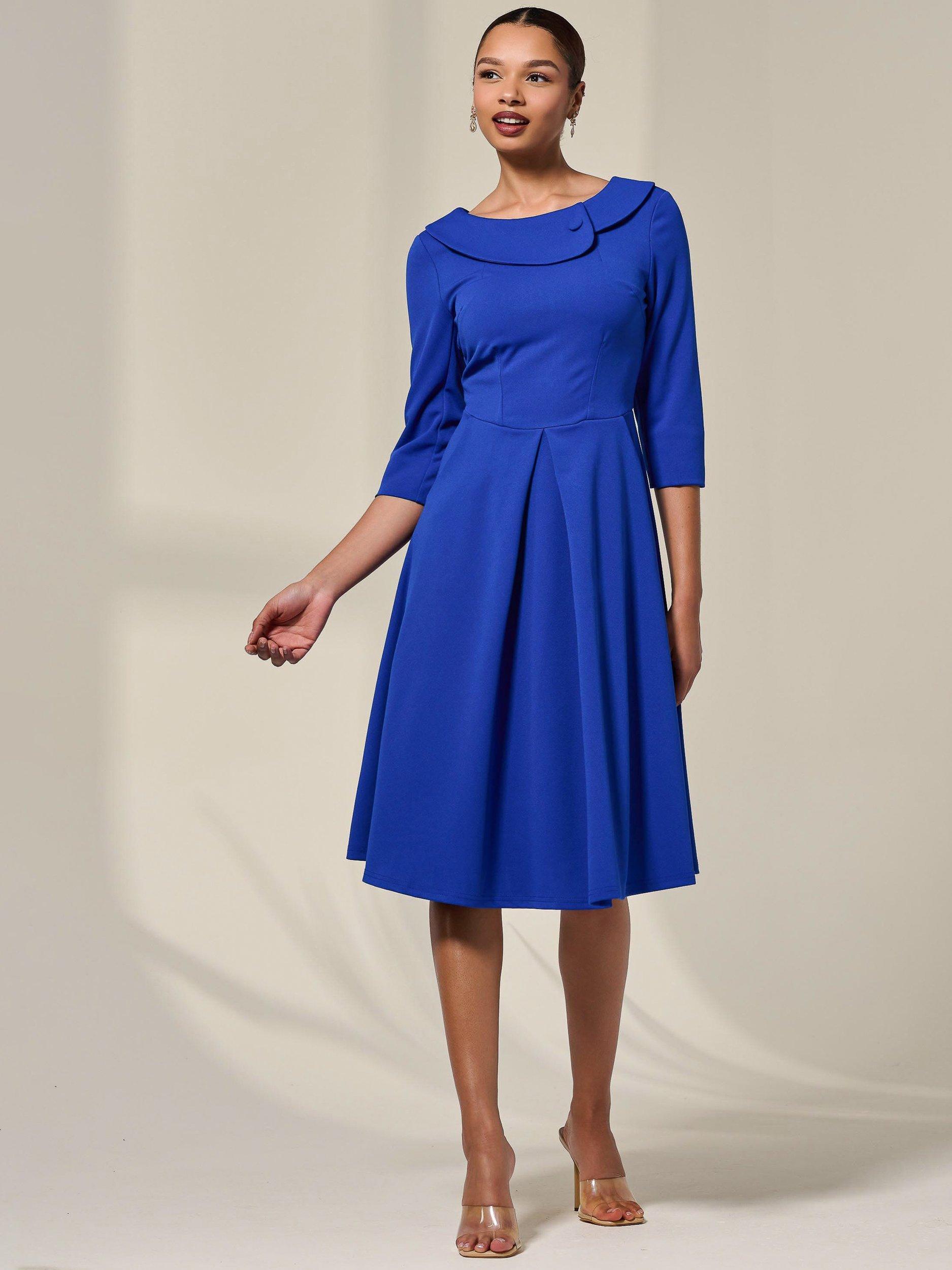 Product image 6 of 7, which shows Jolie Moi Round Collar Midi Dress, Royal Blue, 10