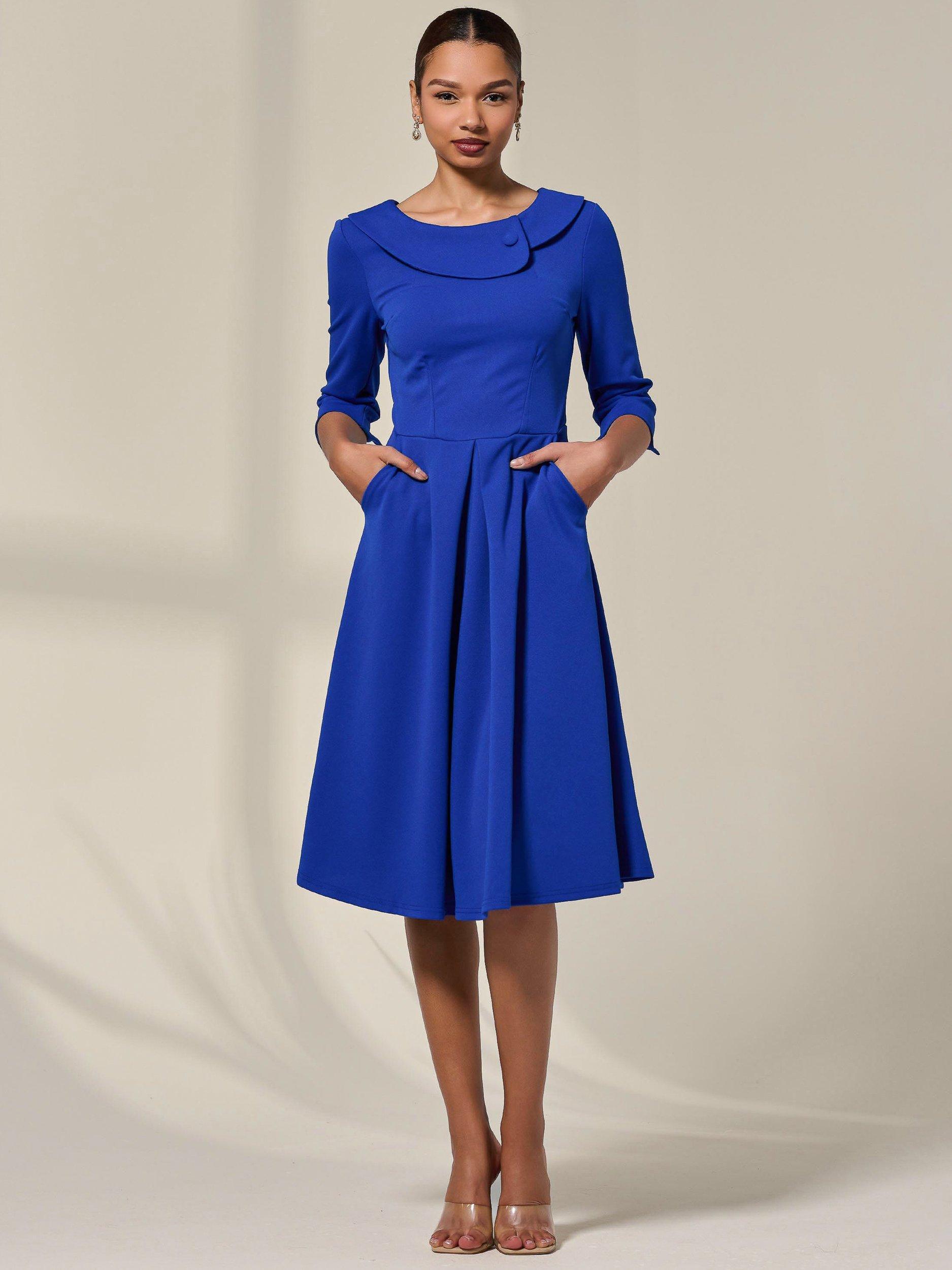 Product image 7 of 7, which shows Jolie Moi Round Collar Midi Dress, Royal Blue, 10