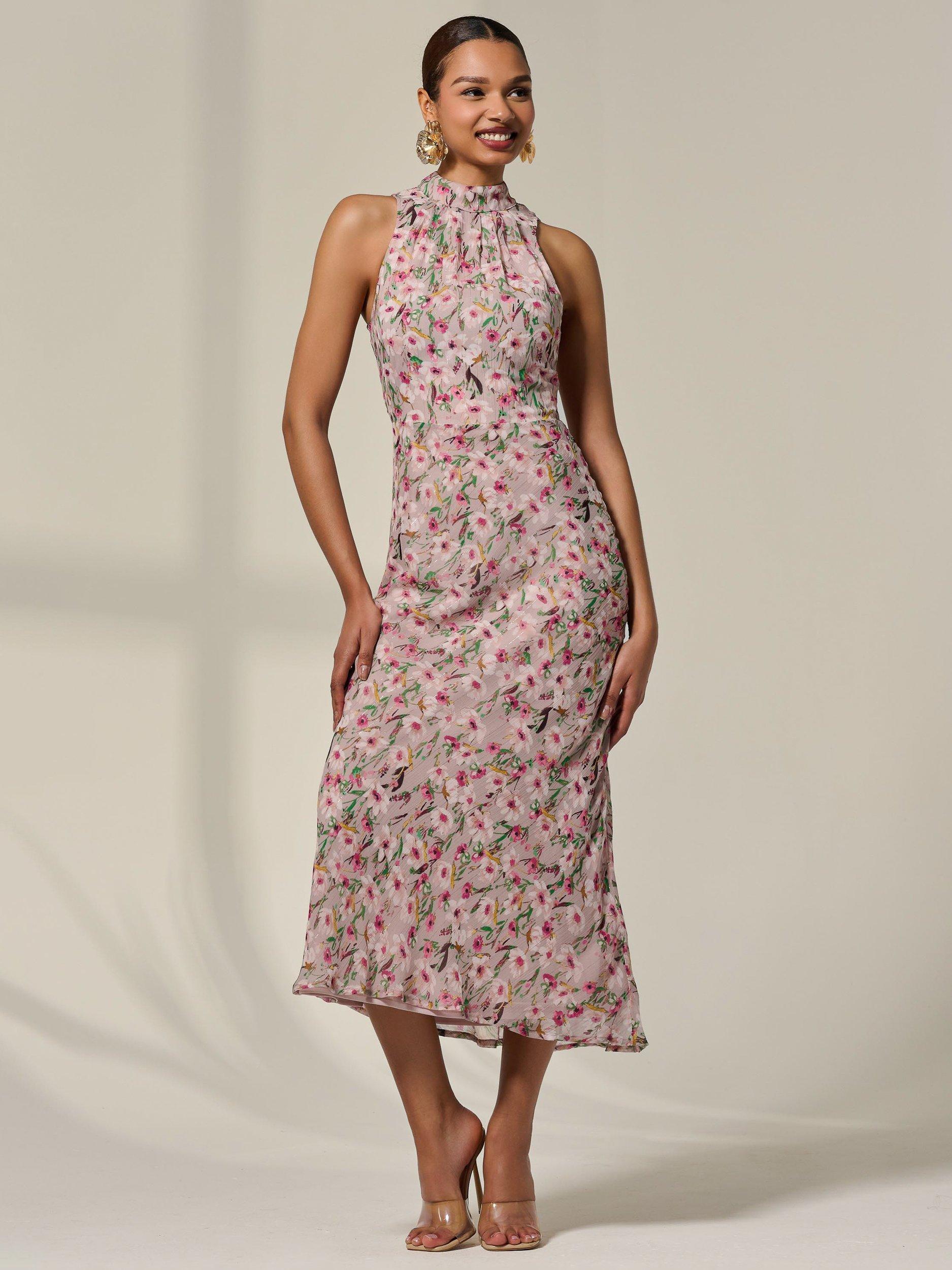 Product image 1 of 6, which shows Jolie Moi Floral Sleeveless Midaxi Dress, Pink, 8