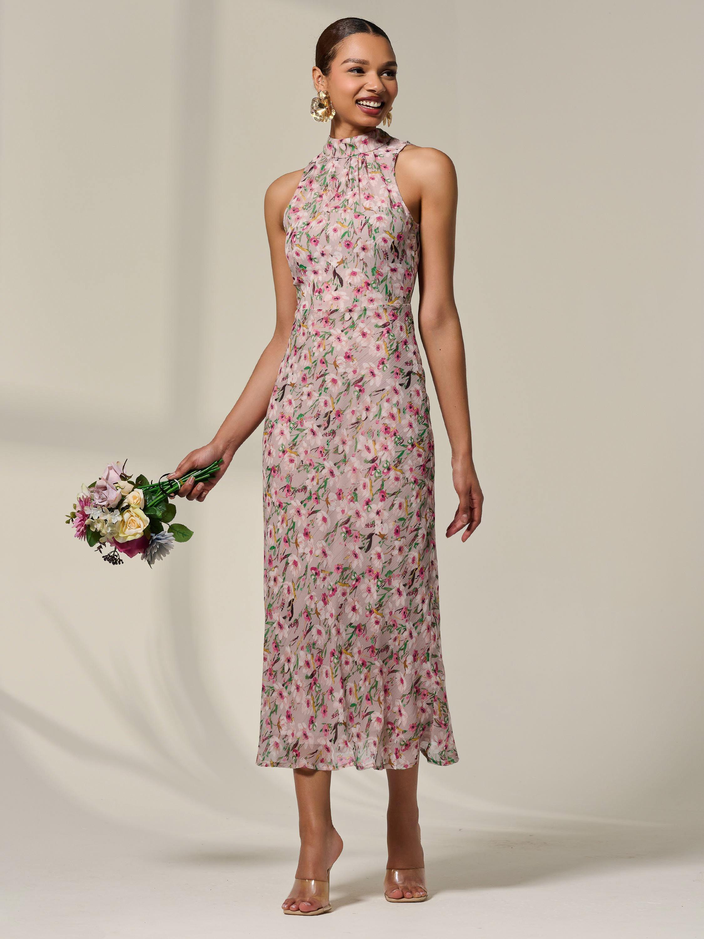Product image 6 of 6, which shows Jolie Moi Floral Sleeveless Midaxi Dress, Pink, 8