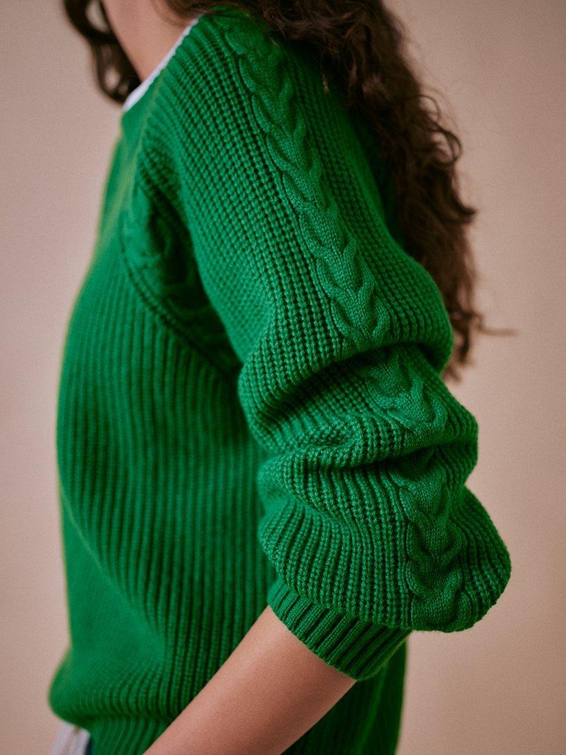 Product image 3 of 7, which shows Cape Cove Textured Knit Pure Merino Wool Jumper, Green, XS