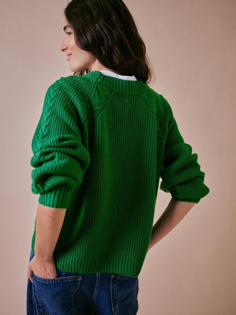 Product image 4 of 7, which shows Cape Cove Textured Knit Pure Merino Wool Jumper, Green, XS