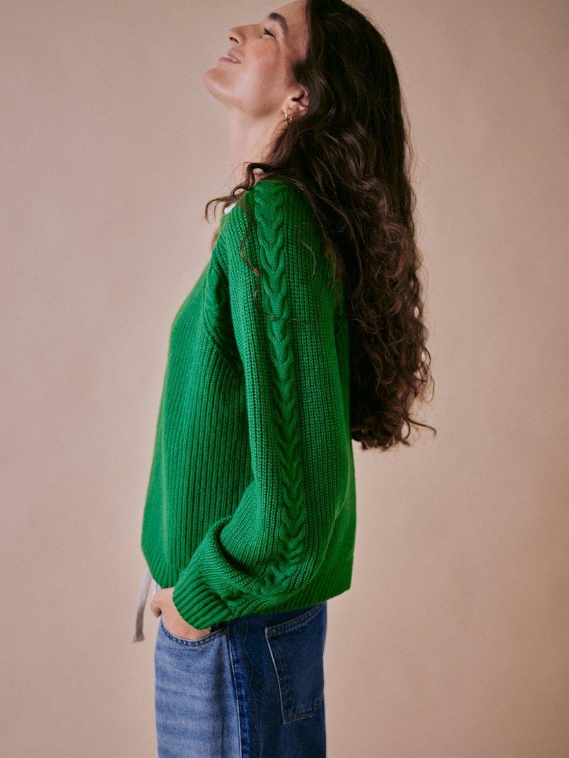 Product image 5 of 7, which shows Cape Cove Textured Knit Pure Merino Wool Jumper, Green, XS