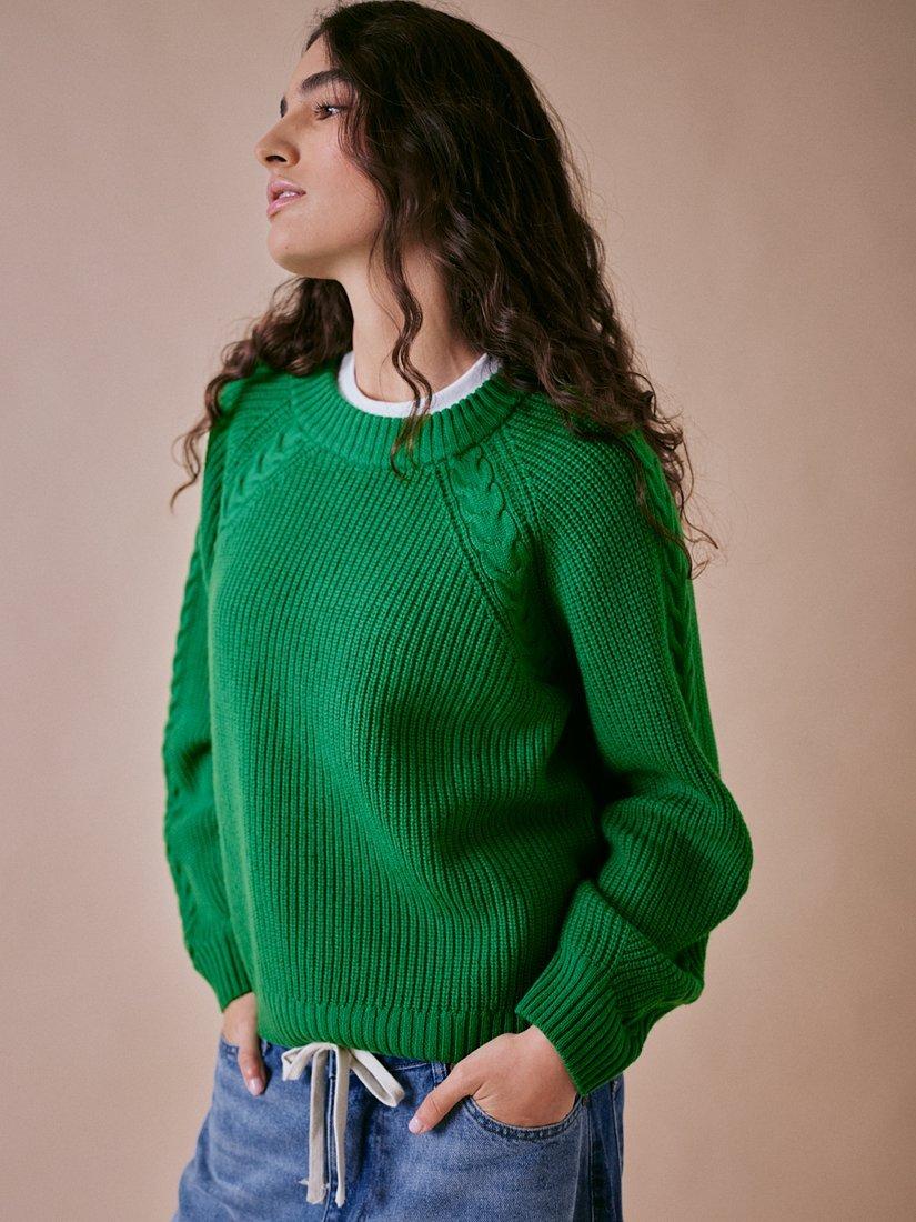 Product image 6 of 7, which shows Cape Cove Textured Knit Pure Merino Wool Jumper, Green, XS