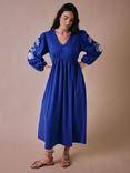 Cape Cove Pomegranate Embroidered Sleeve Dress, Blue