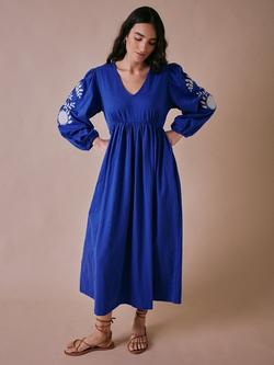 Cape Cove Pomegranate Embroidered Sleeve Dress, Blue, Blue