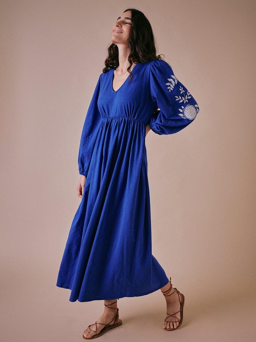 Product image 7 of 7, which shows Cape Cove Pomegranate Embroidered Sleeve Dress, Blue, XS