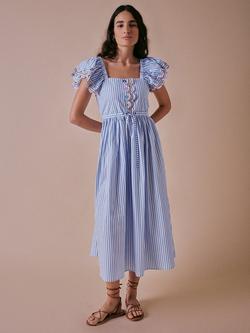 Cape Cove Stripe Scallop Detail Tiered Dress, Blue/White, Blue/White