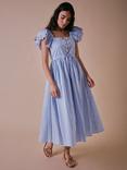 Cape Cove Stripe Scallop Detail Tiered Dress, Blue/White