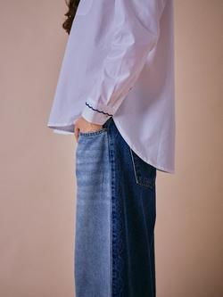 Cape Cove Scallop Contrast Long Sleeve Shirt, White - view 2, White