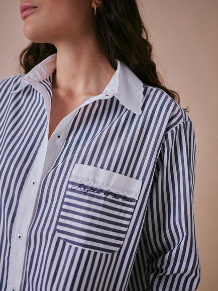 Cape Cove Stripe Embroidered Shirt, Navy/White - view 2, Navy/White