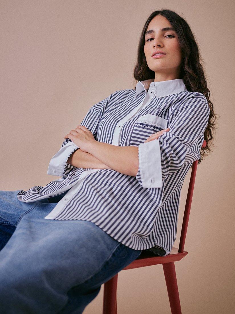 Product image 3 of 6, which shows Cape Cove Stripe Embroidered Shirt, Navy/White, XS