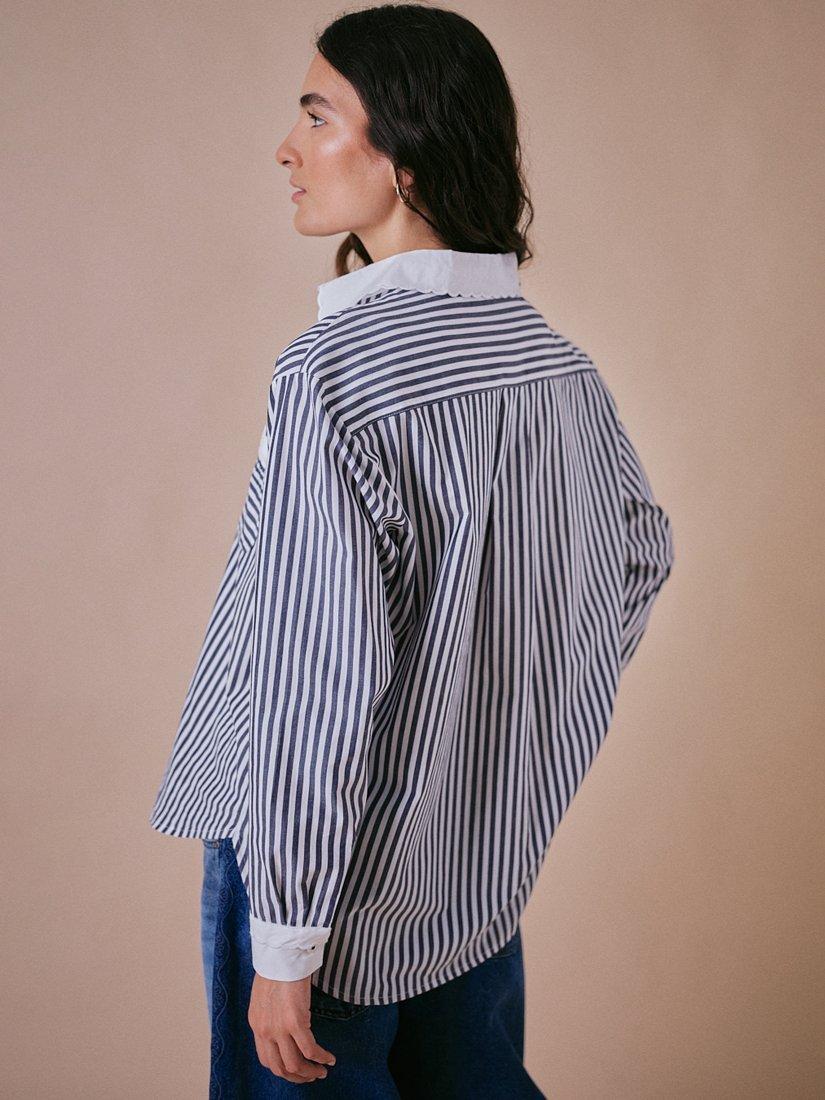 Product image 4 of 6, which shows Cape Cove Stripe Embroidered Shirt, Navy/White, XS